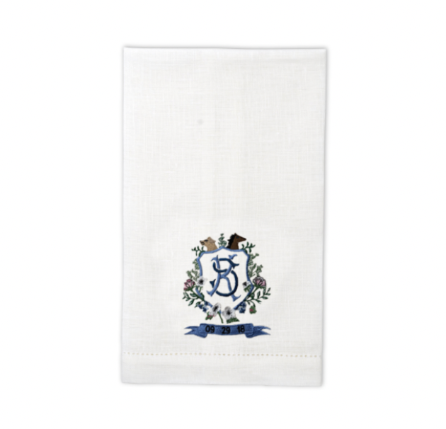 Monogram Linen Guest Towels with Bespoke Art, Set of 2