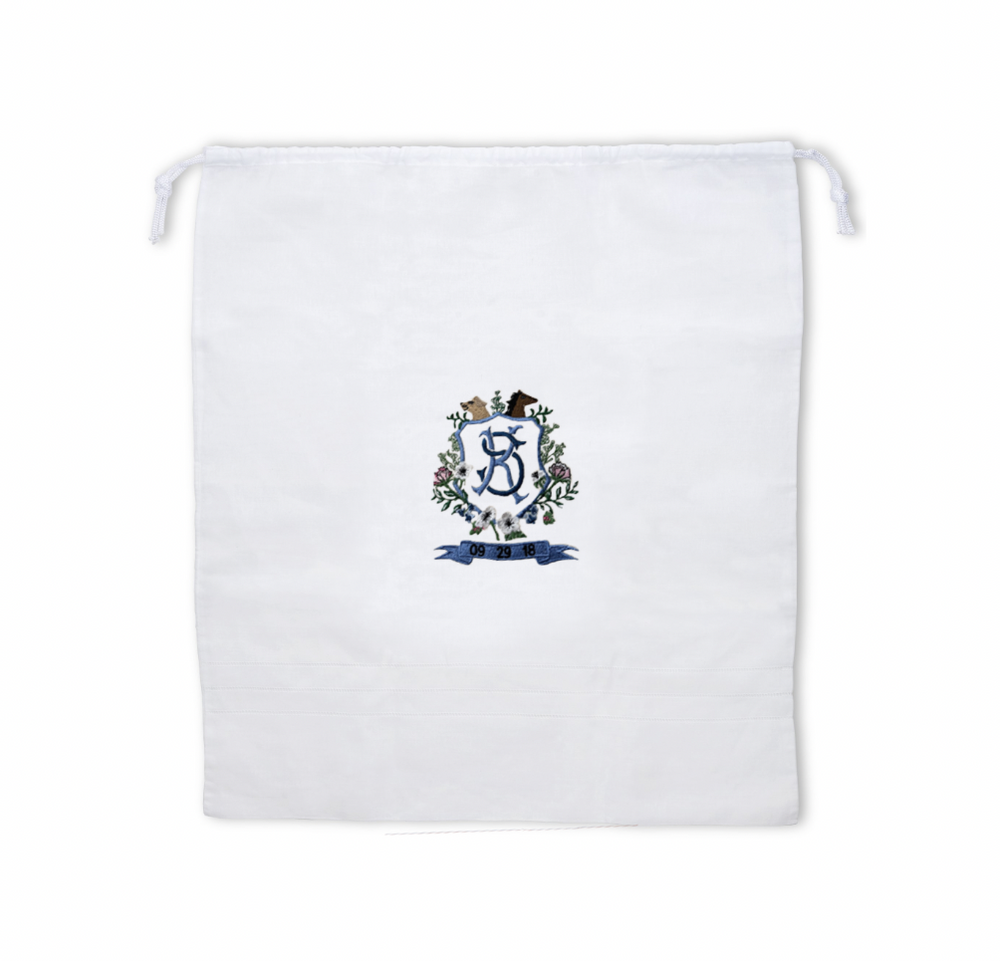 Monogram Linen Laundry Bag with Embroidered Bespoke Art