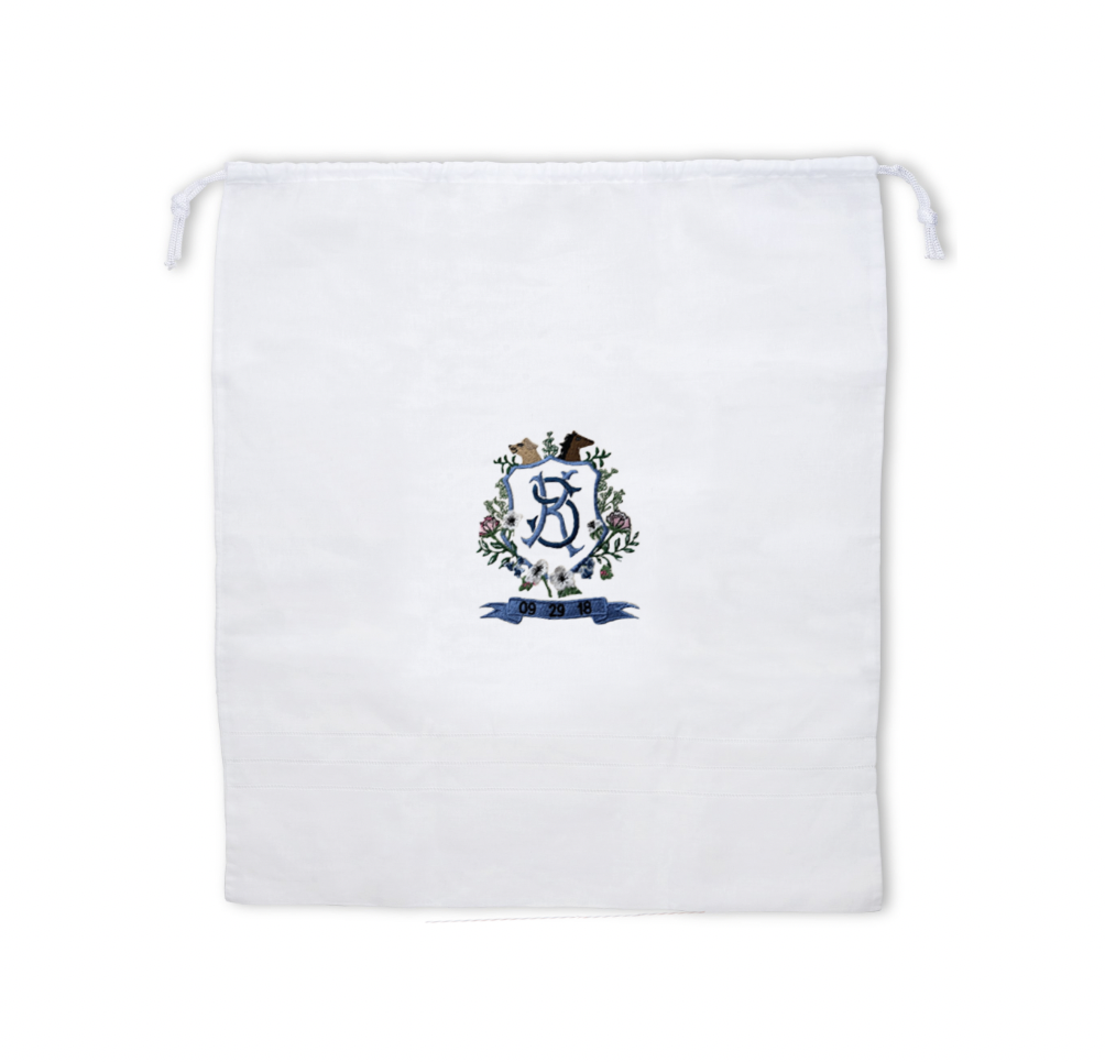 Monogram Linen Laundry Bag with Embroidered Bespoke Art