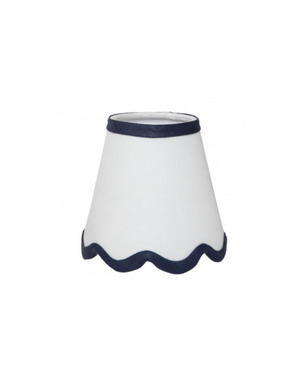 Scalloped Lampshade in White & Navy Linen