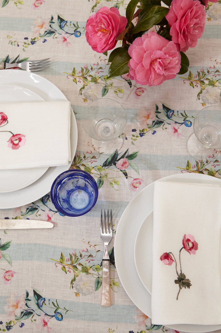 Flora Stripe Linen Tablecloth