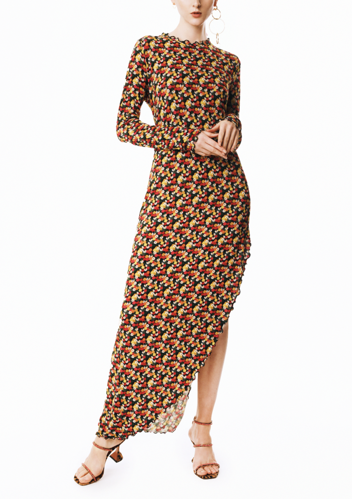 Multi Daisy Lettuce Edge Long Dress