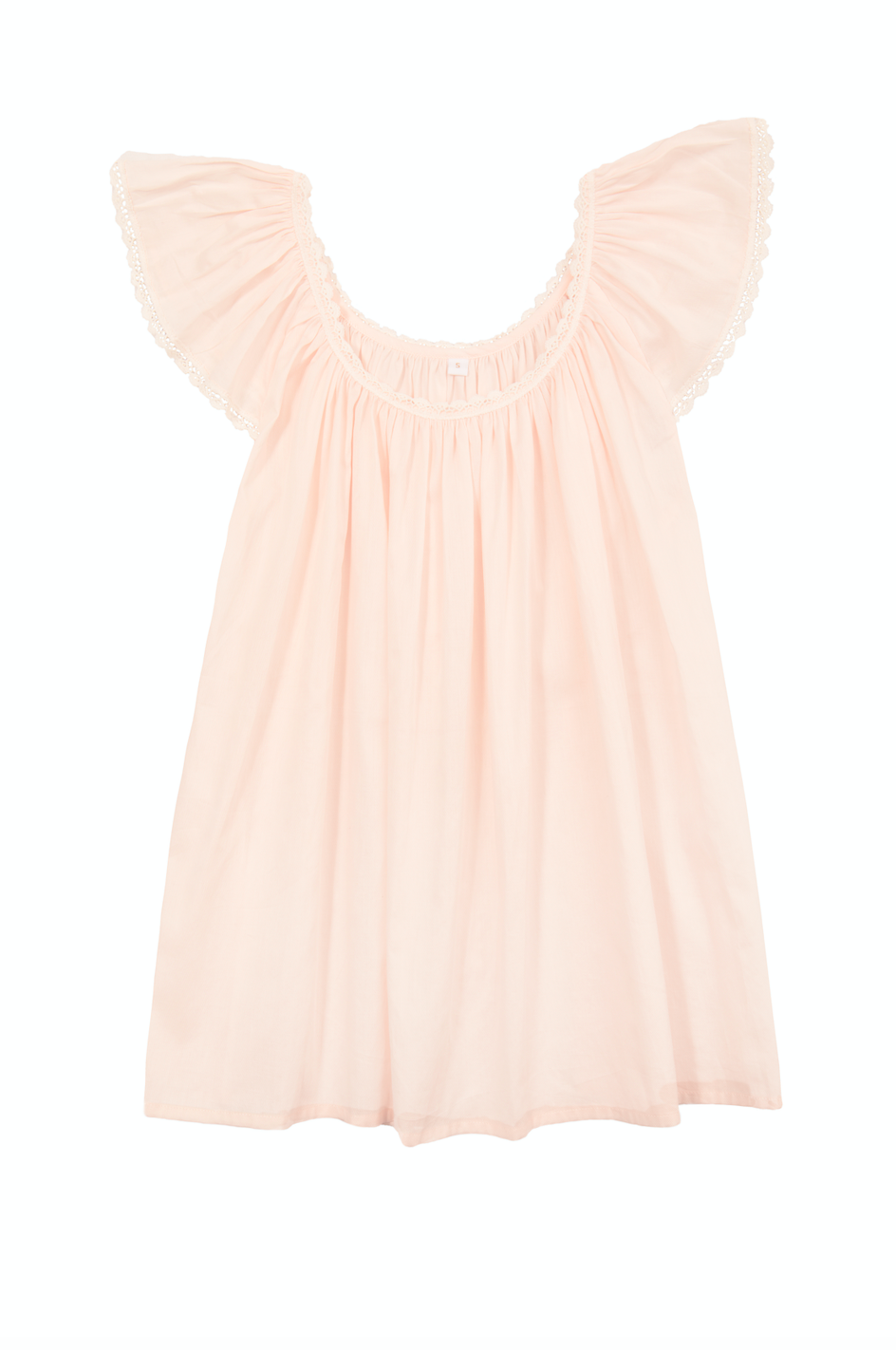 Front view of Julia pink pajama top showcasing flutter sleeves and lace trim on white background