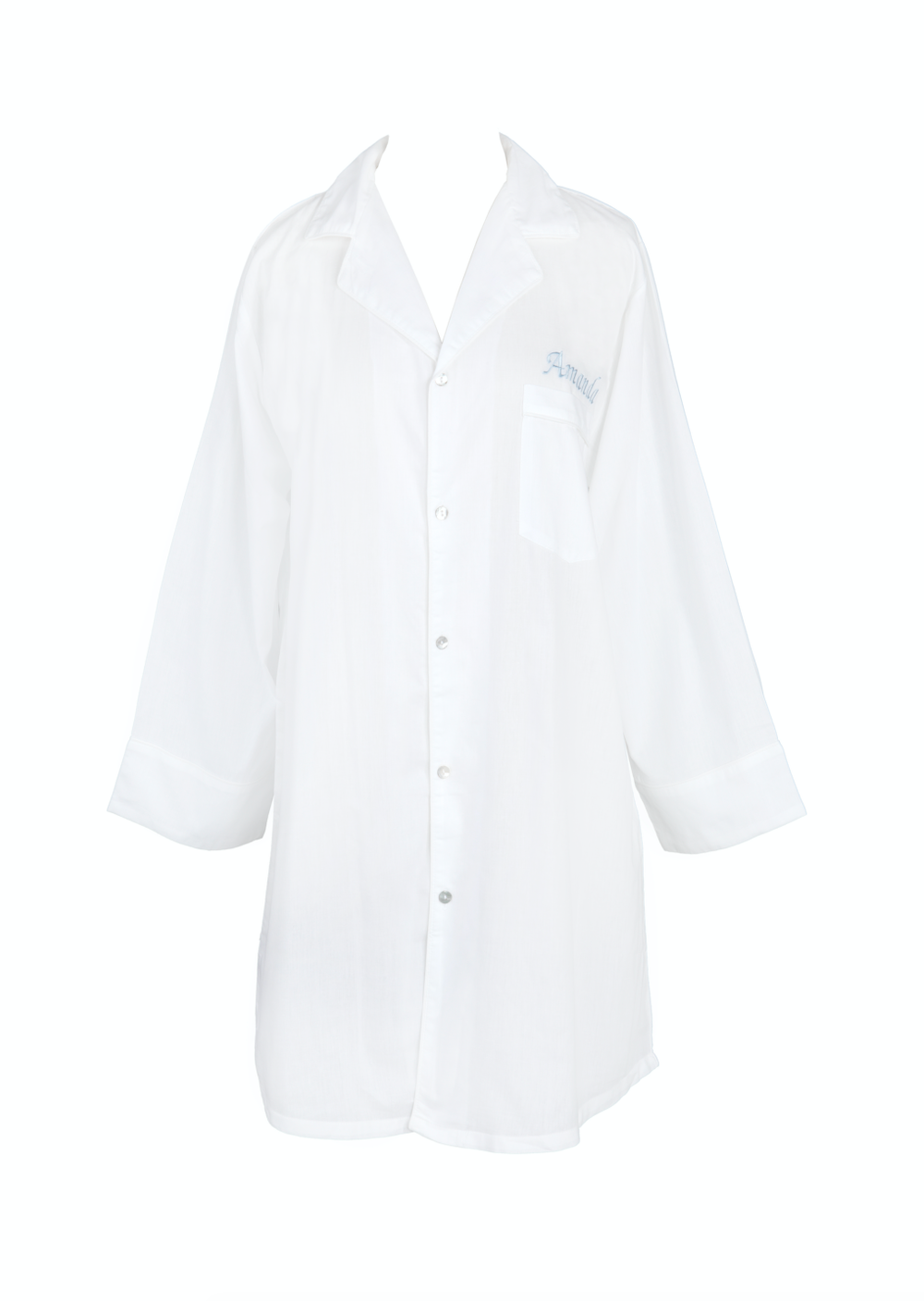 Marjorie White Cotton Nightshirt with White Piping