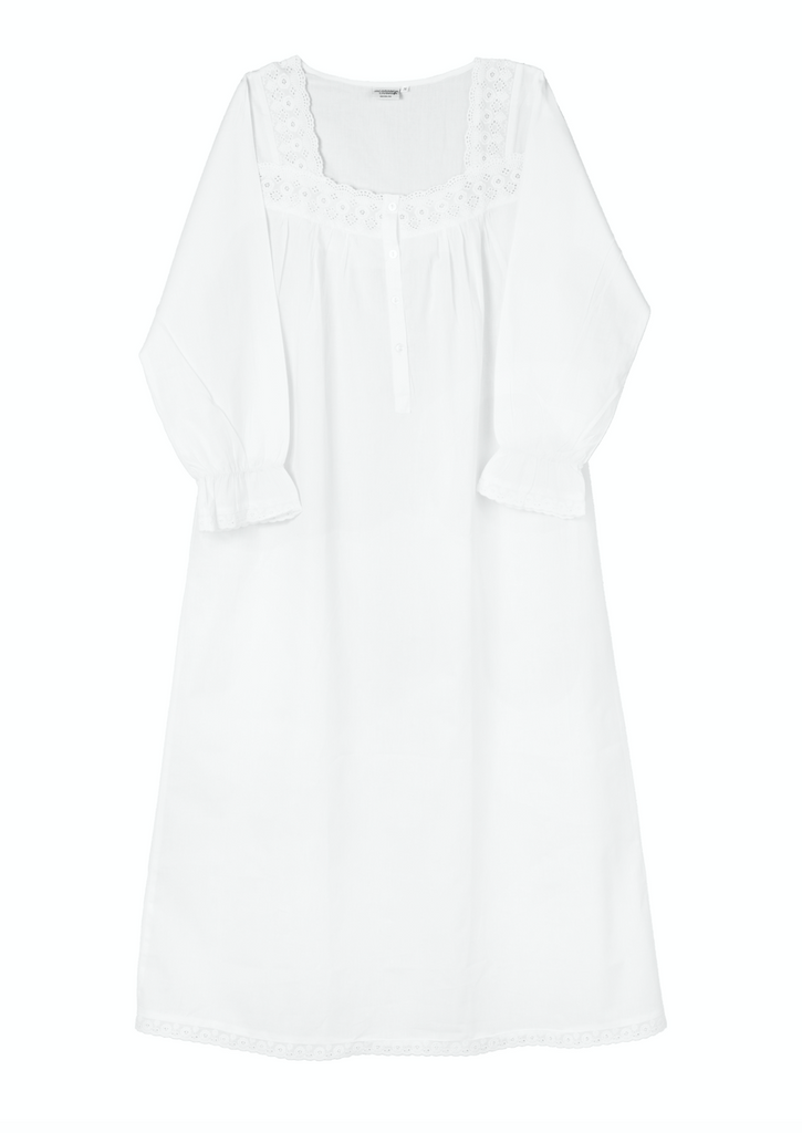 Cath Cotton White Nightie with Long Sleeves – La'dormir Sleep Health and  Wellness