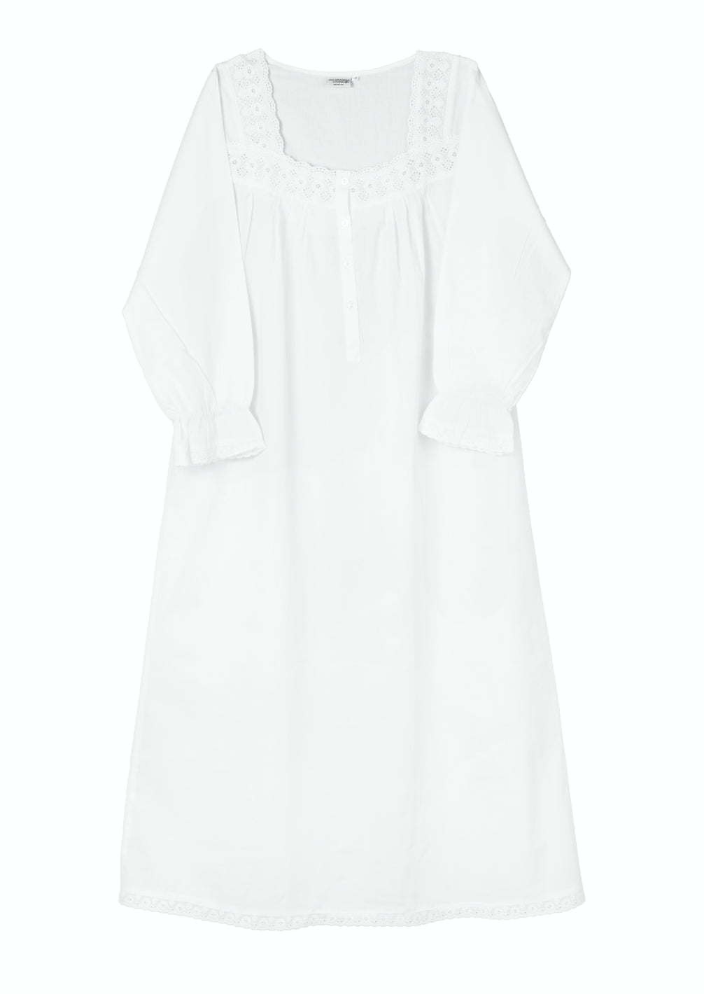 Susan White Cotton Long Sleeve Nightgown | Over The Moon | 