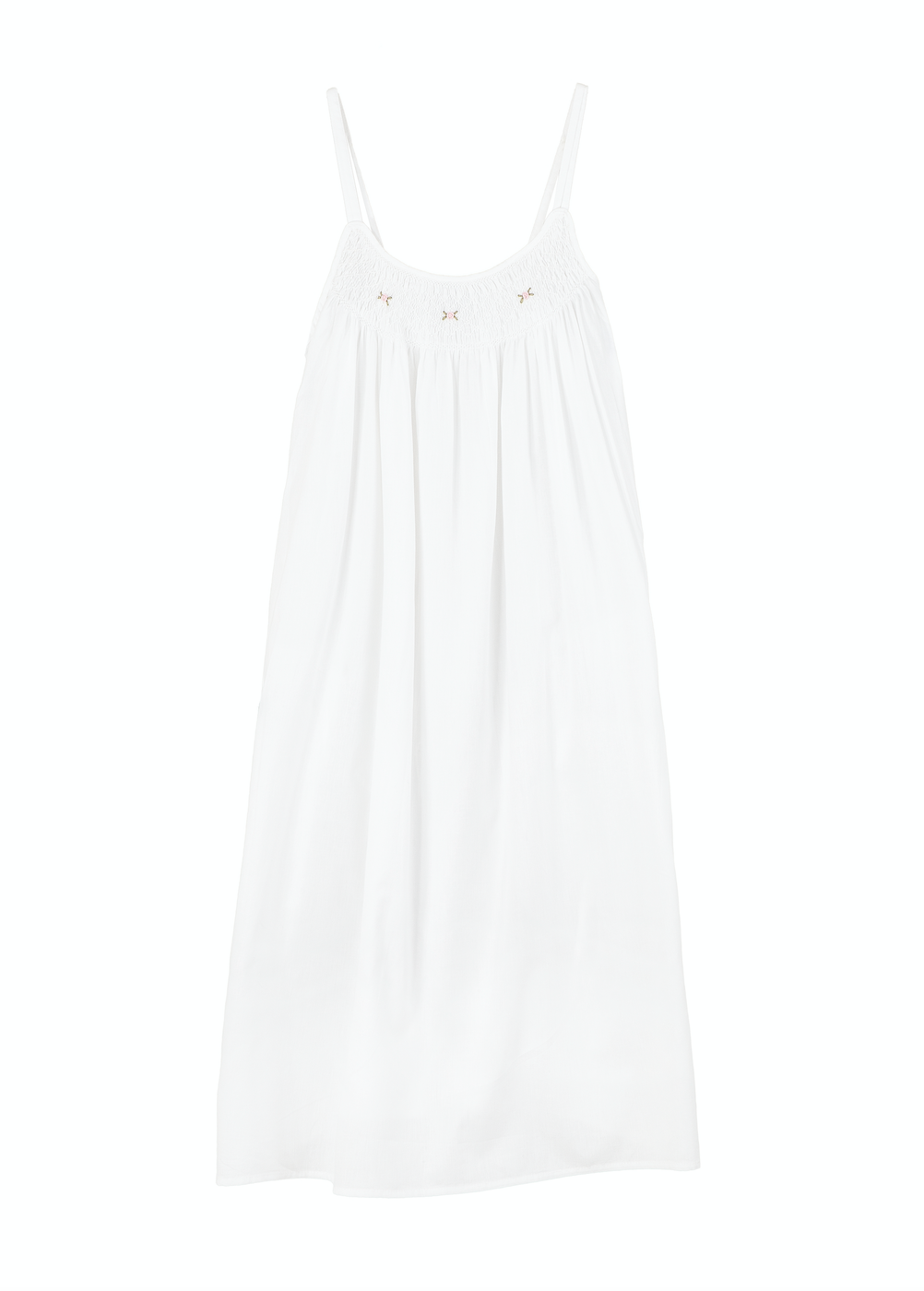 Chrissy White Cotton Nightgown with Hand Embroidered Pink Rosebuds