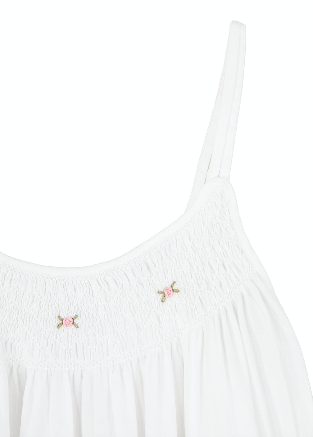 Chrissy White Cotton Nightgown with Hand Embroidered Pink Rosebuds