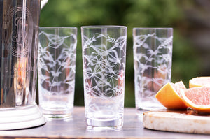 Crystal Highballs with Fern Design, Set of Four