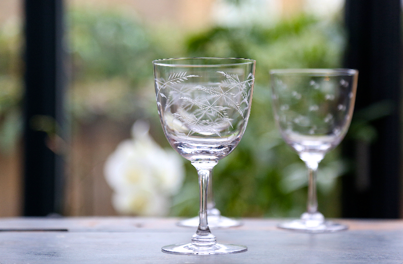 Crystal Wine Glasses with Fern Design