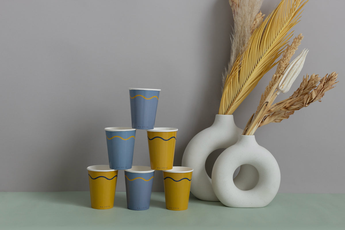 Signature Paper Cups in Blue & Yellow