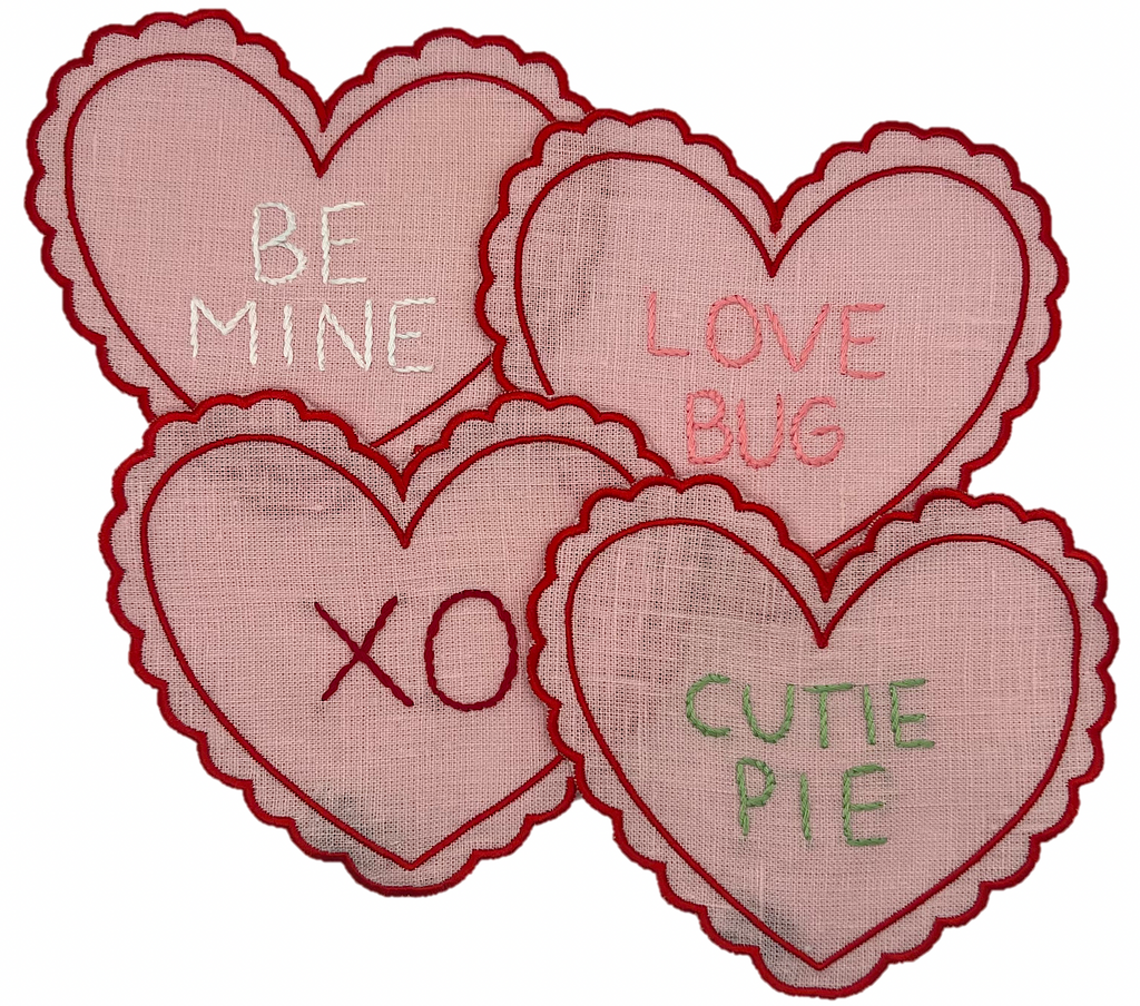 Love Notes Heart-Shaped Linen Cocktail Napkins, Set of Four
