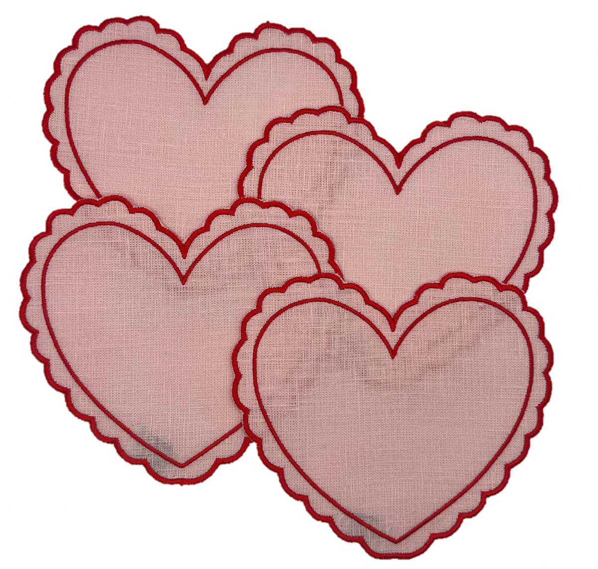 Heart-Shaped Linen Cocktail Napkins, Set of 4