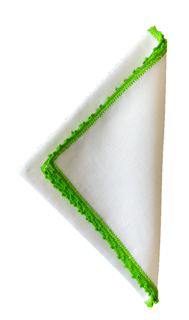 Bella Crochet Edge Dinner Napkins in Lime, Set of 8