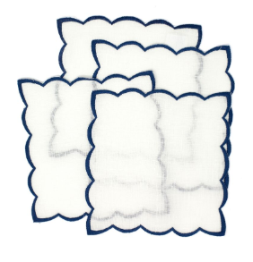 Cocktail Napkins with Color Trim Set of 4, Navy