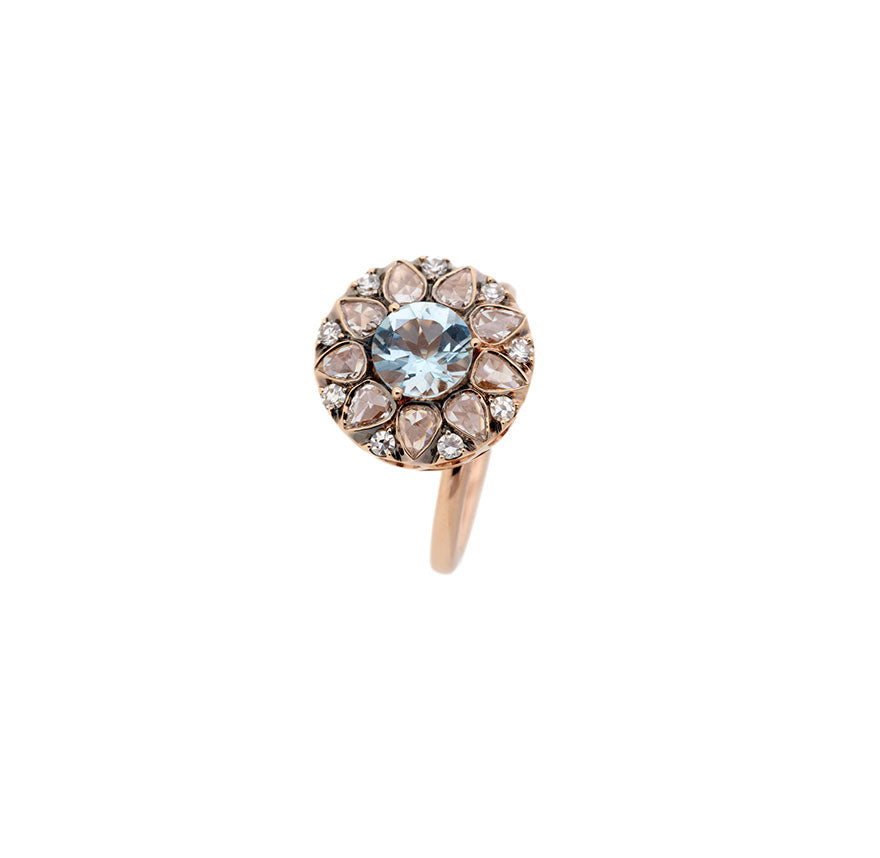 Rosace Aquamarine And Diamond Ring