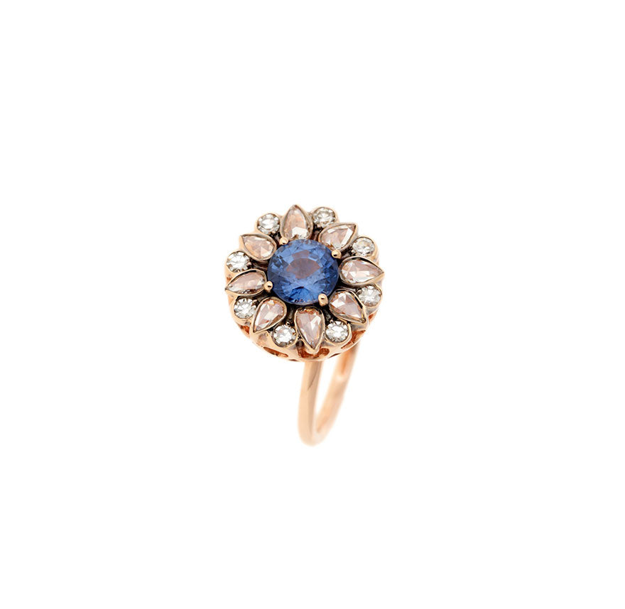 Rosace Blue Sapphire And Diamond Ring