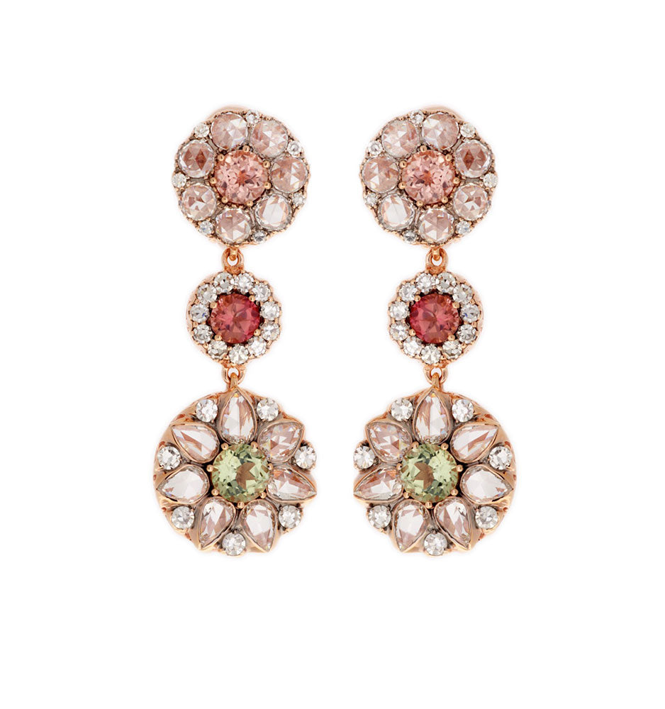 Rosace Earrings With Tourmalines And Diamonds