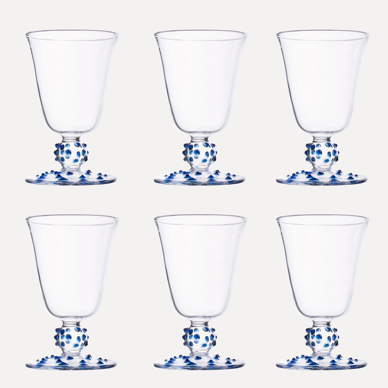 Blue Pom Wine Glass - Set of Six