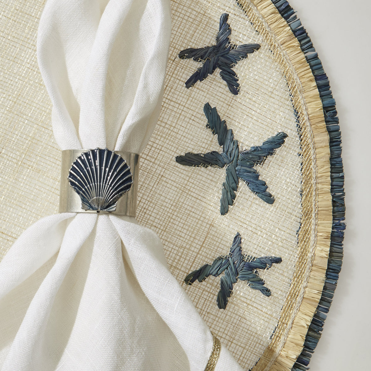 Painted Shell Napkin Rings in Blue, Set of Two