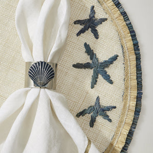 Painted Shell Napkin Rings in Blue, Set of Two