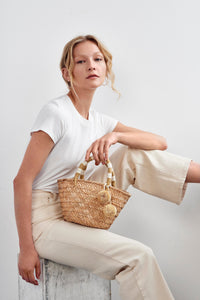 Mini St. Tropez Pom Pom Straw Tote