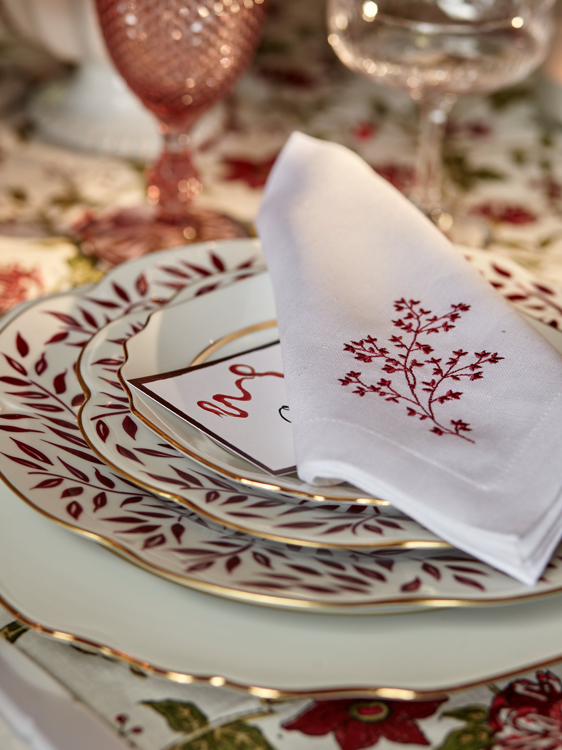 Spring Leaves Salad and Dessert Plate in Burgundy and Gold