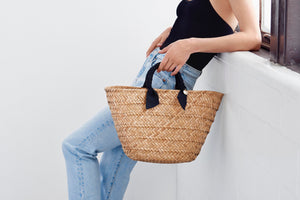 Rosie Woven Straw Ribbon-Handle Tote