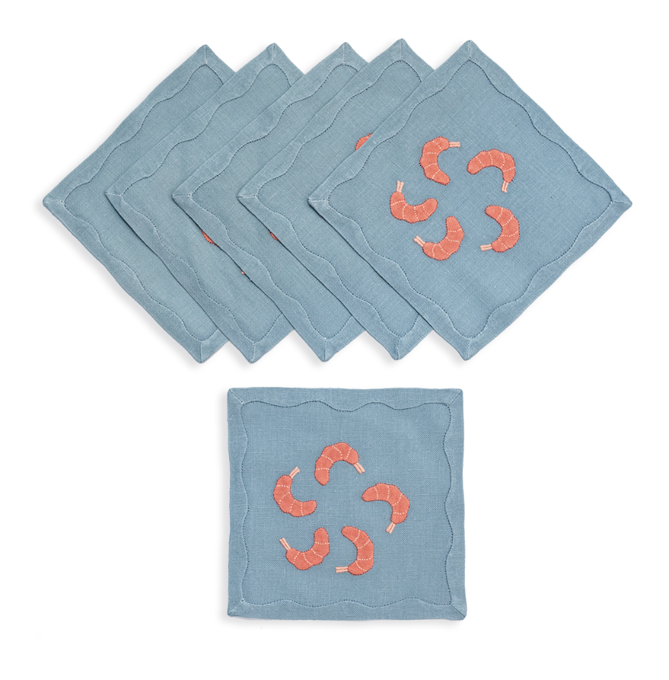 Shrimp Cocktail Napkins in Slate Blue, Set of 6