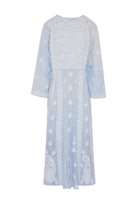 Silk Embroidered Dress in Light Blue