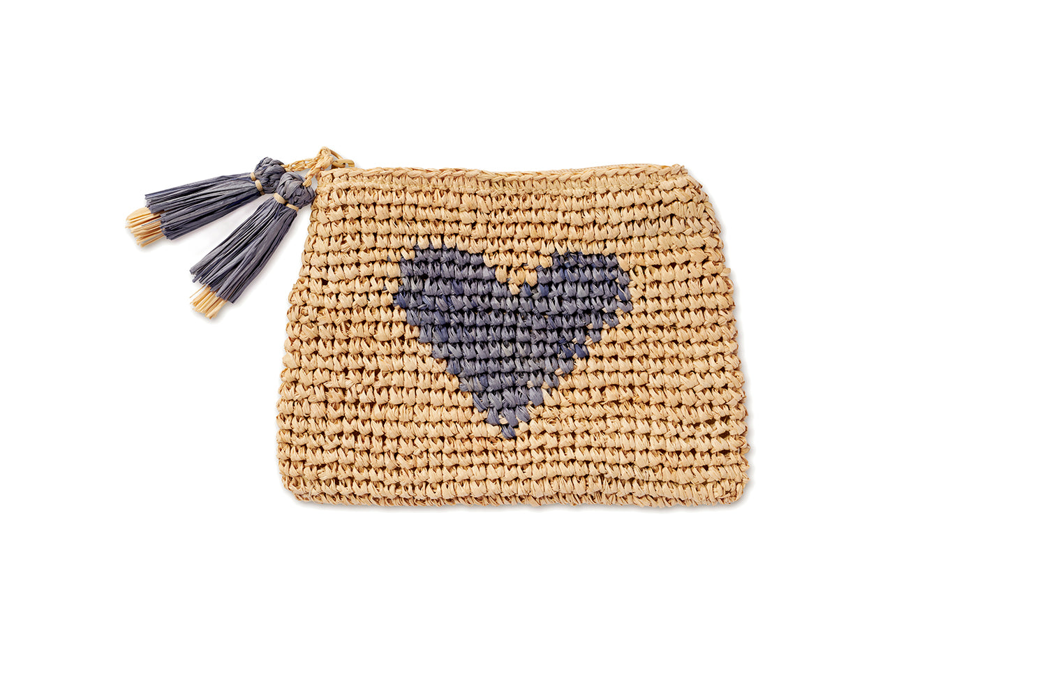 Aerin Heart Raffia Zip Pouch on Over The Moon