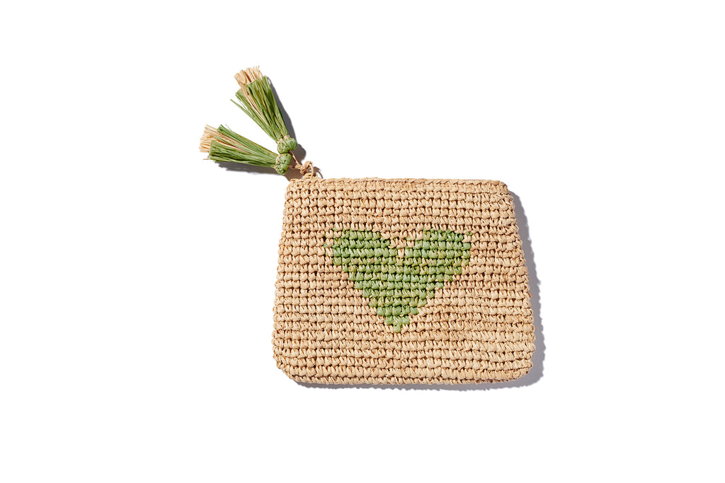 Aerin Heart Raffia Zip Pouch on Over The Moon
