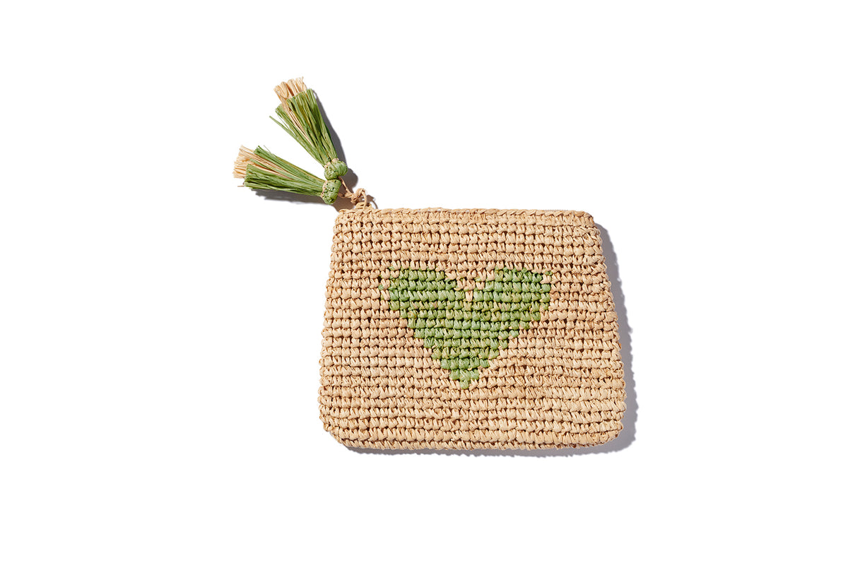 Heart Raffia Zip Pouch Chartreuse Over The Moon