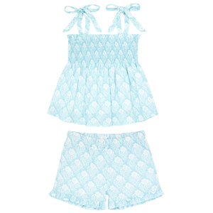 Girl's Plumeria Quilt Smocked Short Set