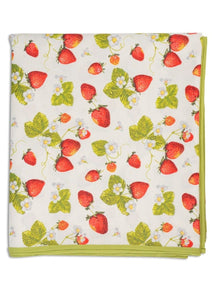 Strawberry Fields Tablecloth with Green Trim
