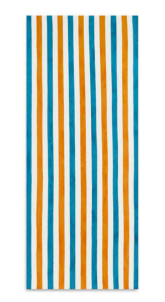Stripe Linen Tablecloth in Sky Blue & Orange