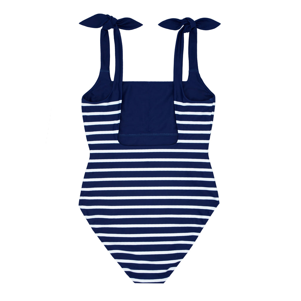 Women's Navy Breton Stripe Tie-Knot One Piece