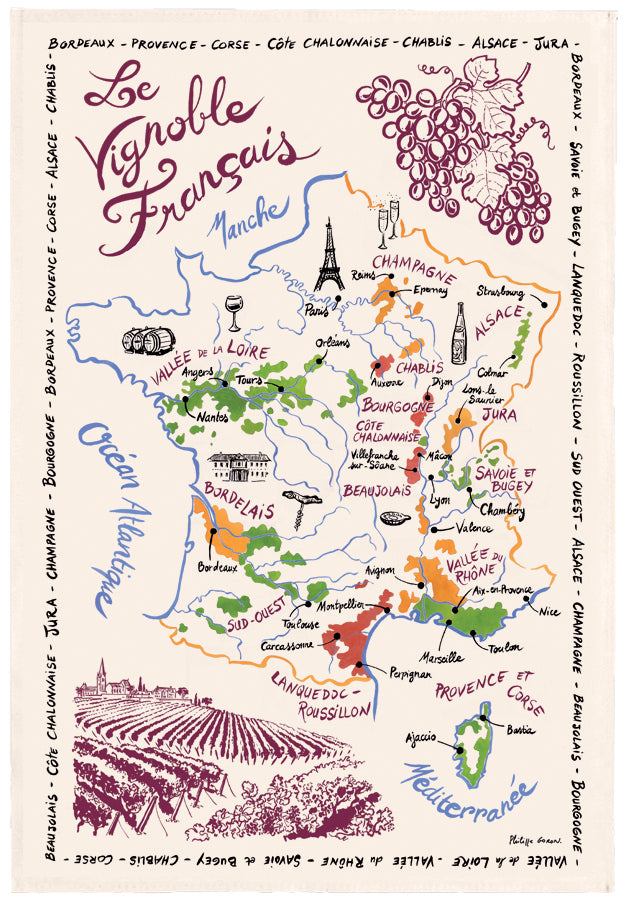 Tea Towel French Wine Map