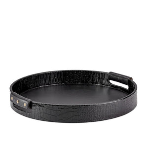 Round Leather Tray in Crocodile Embossed Leather