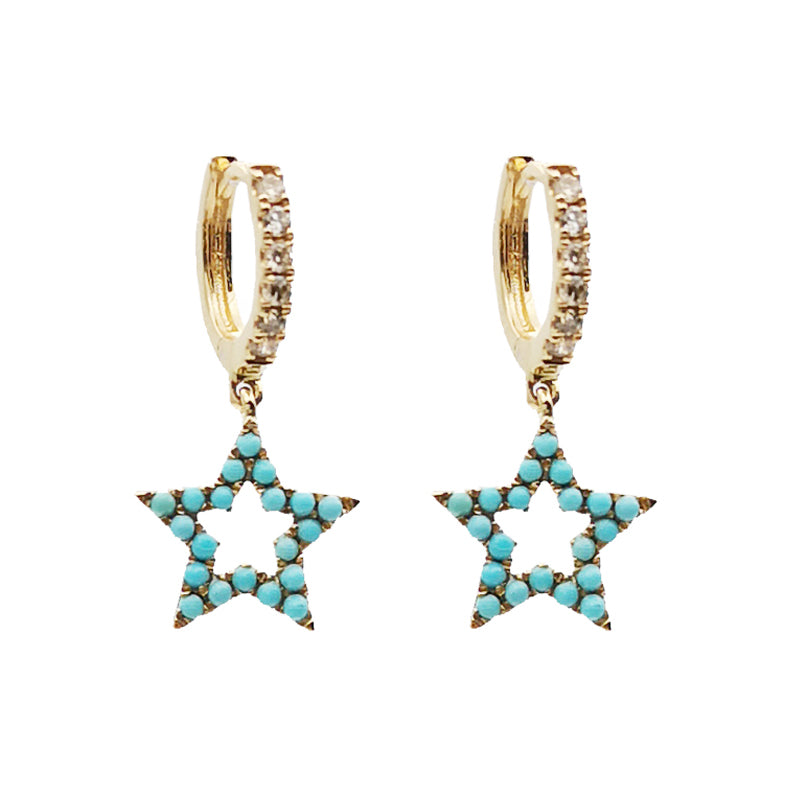 Turquoise And Diamond Star Charm Earrings