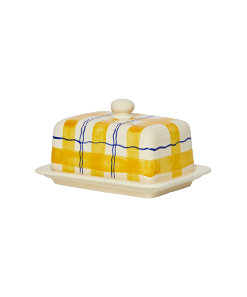 BUTTER DISH, YELLOW TARTAN