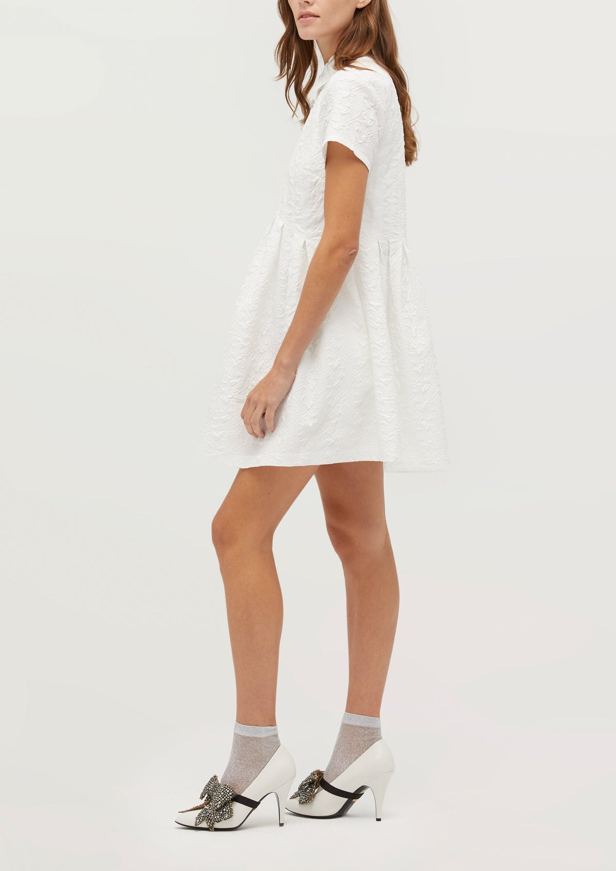 The Rosalind Dress in Winter White Puffy Jacquard | Over The Moon