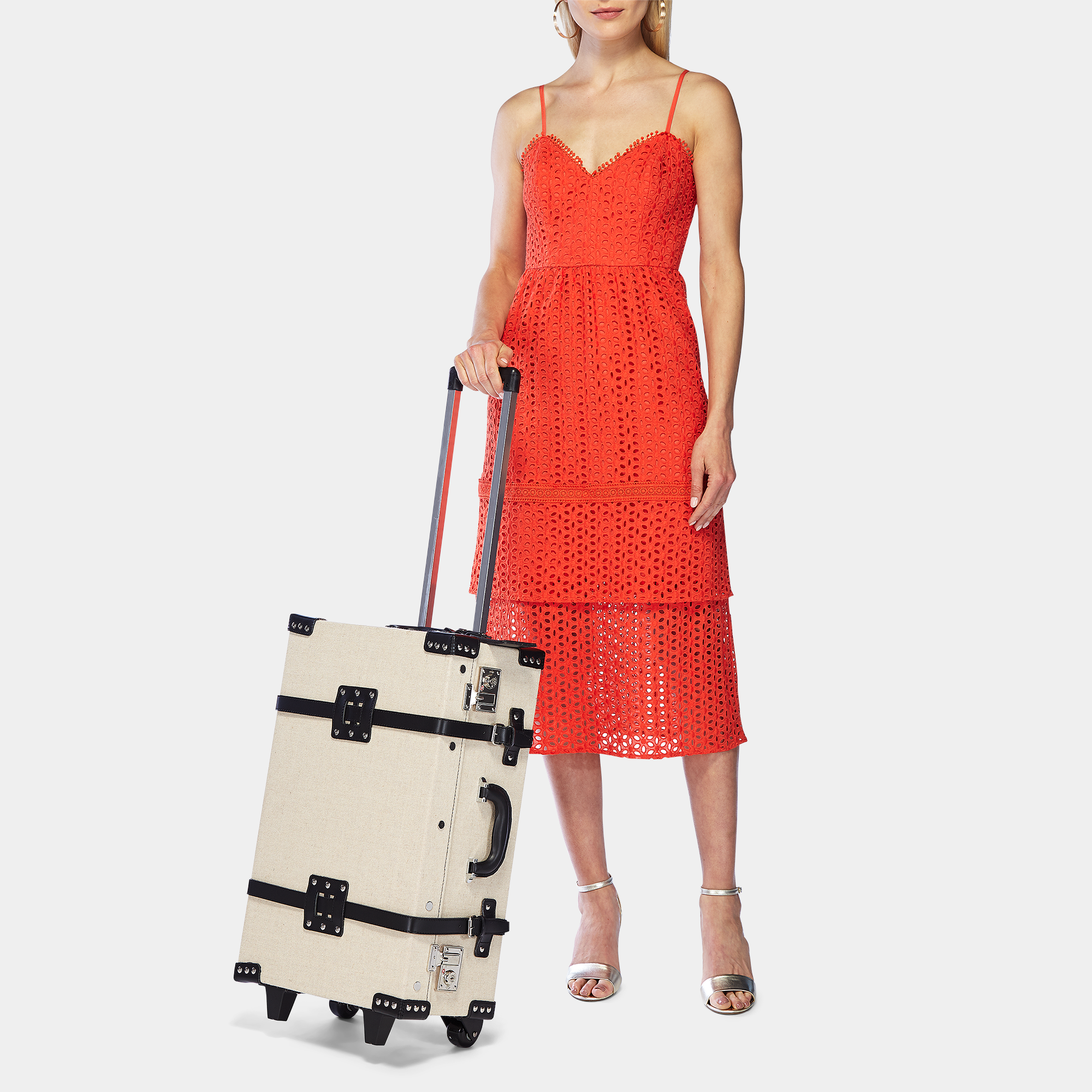 The Editor Stowaway in Black - Vintage Style Linen and Leather Case - Exterior Front with Model