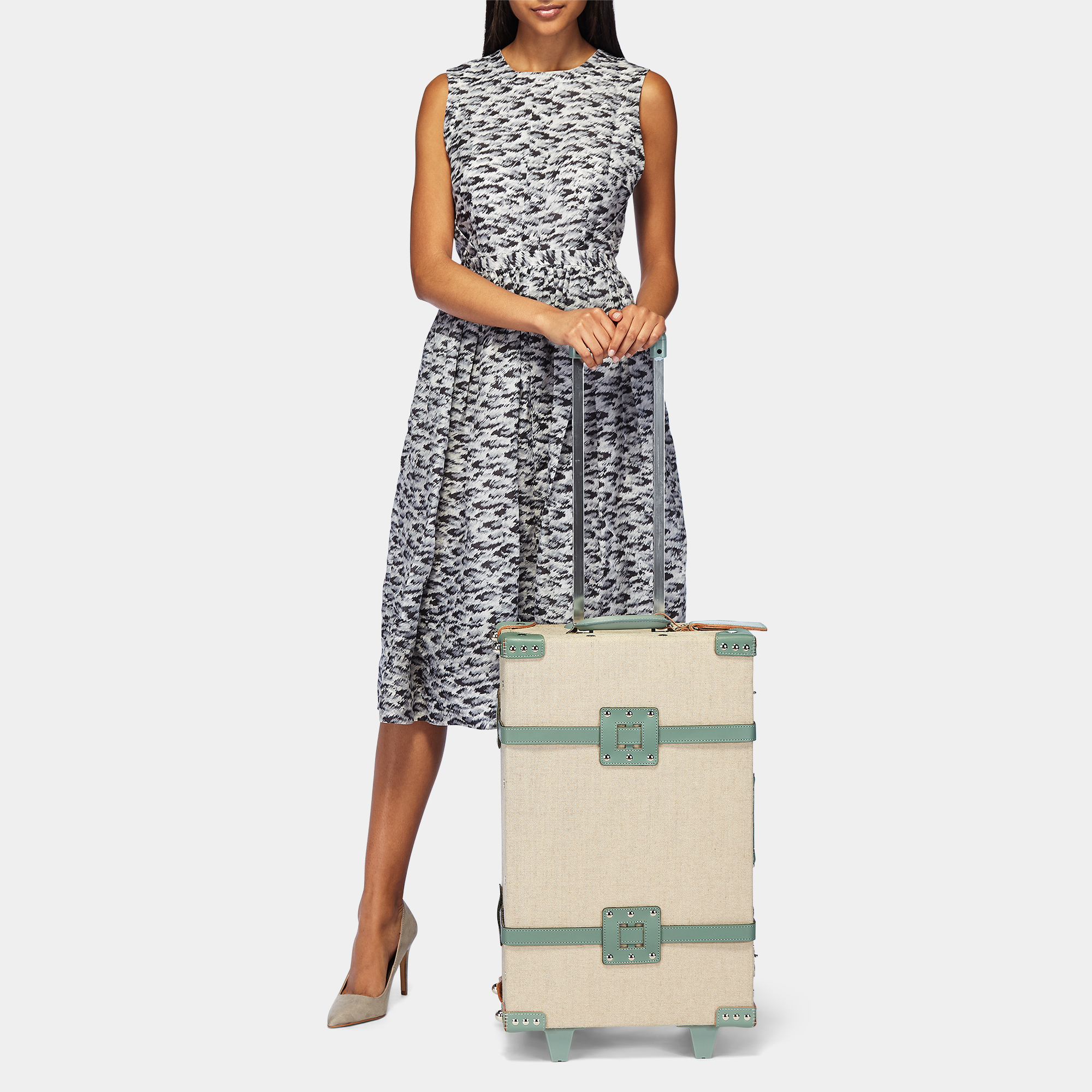 The Editor Stowaway in Seagreen - Hat Box Luggage - Exterior Front with Model