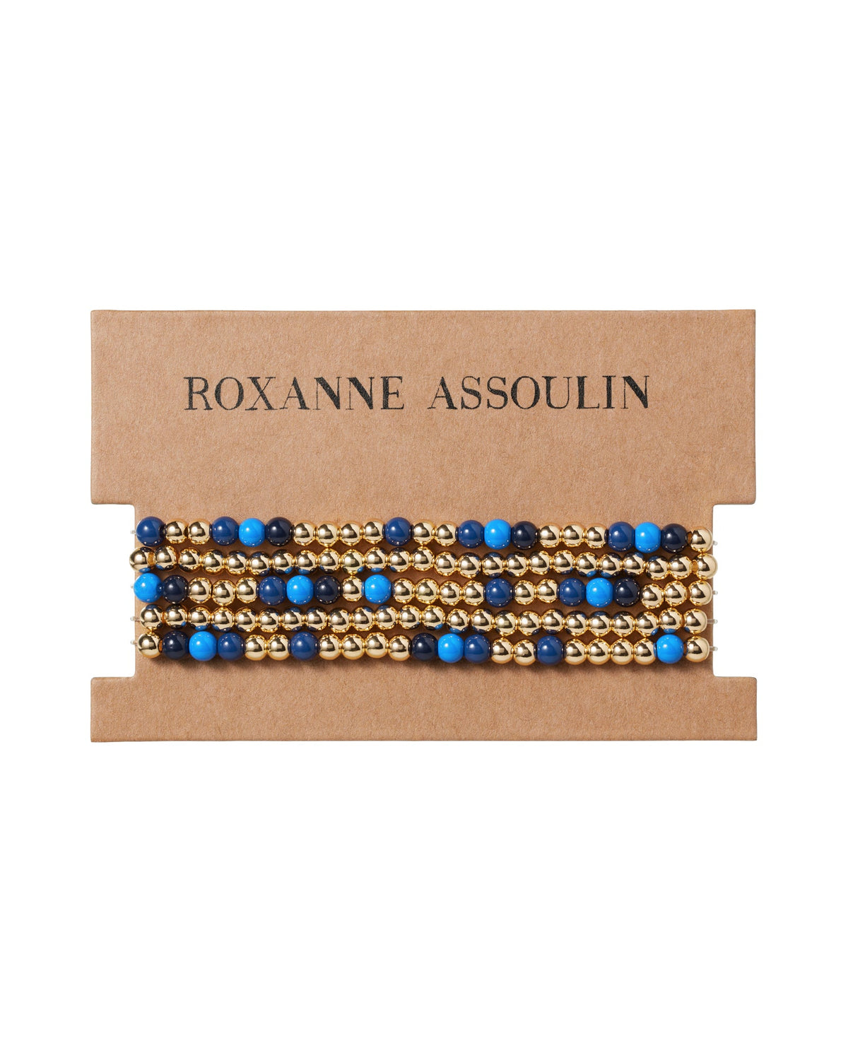 Roxanne Assoulin gold and blue stretch bead bracelets