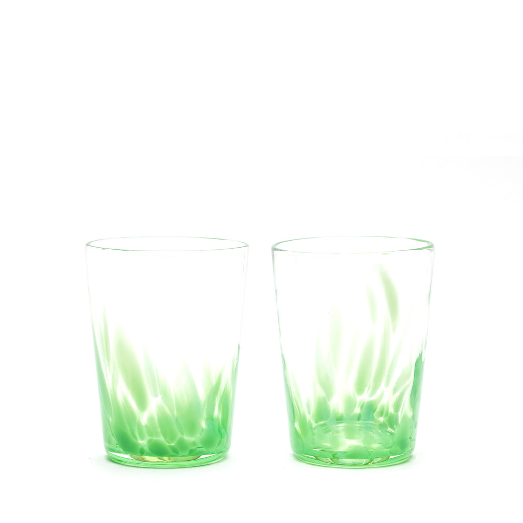 Emerald Green Transparent Spotted Tumblers, Set of Two