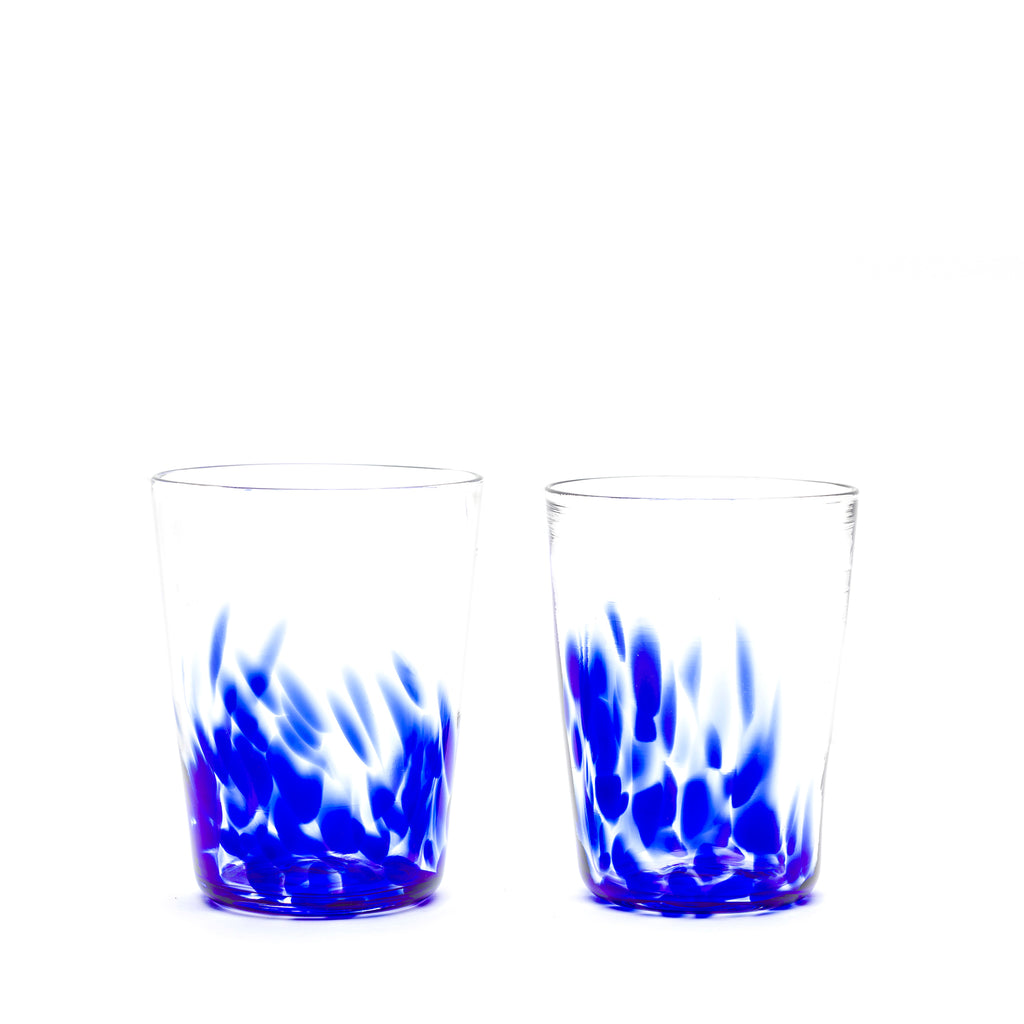 Royal Blue Transparent Spotted Tumblers, Set of Two