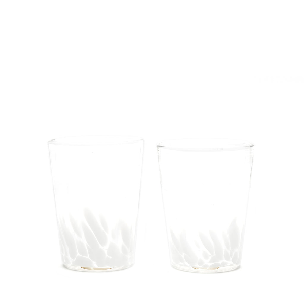 White Transparent Spotted Tumblers, Set of Two
