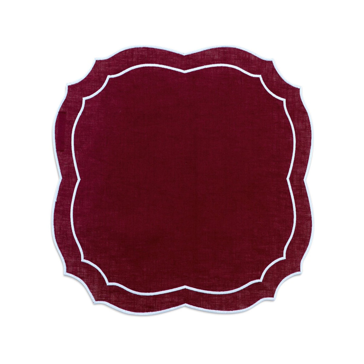 Emma Linen Napkin in Burgundy with Light Blue Embroidery