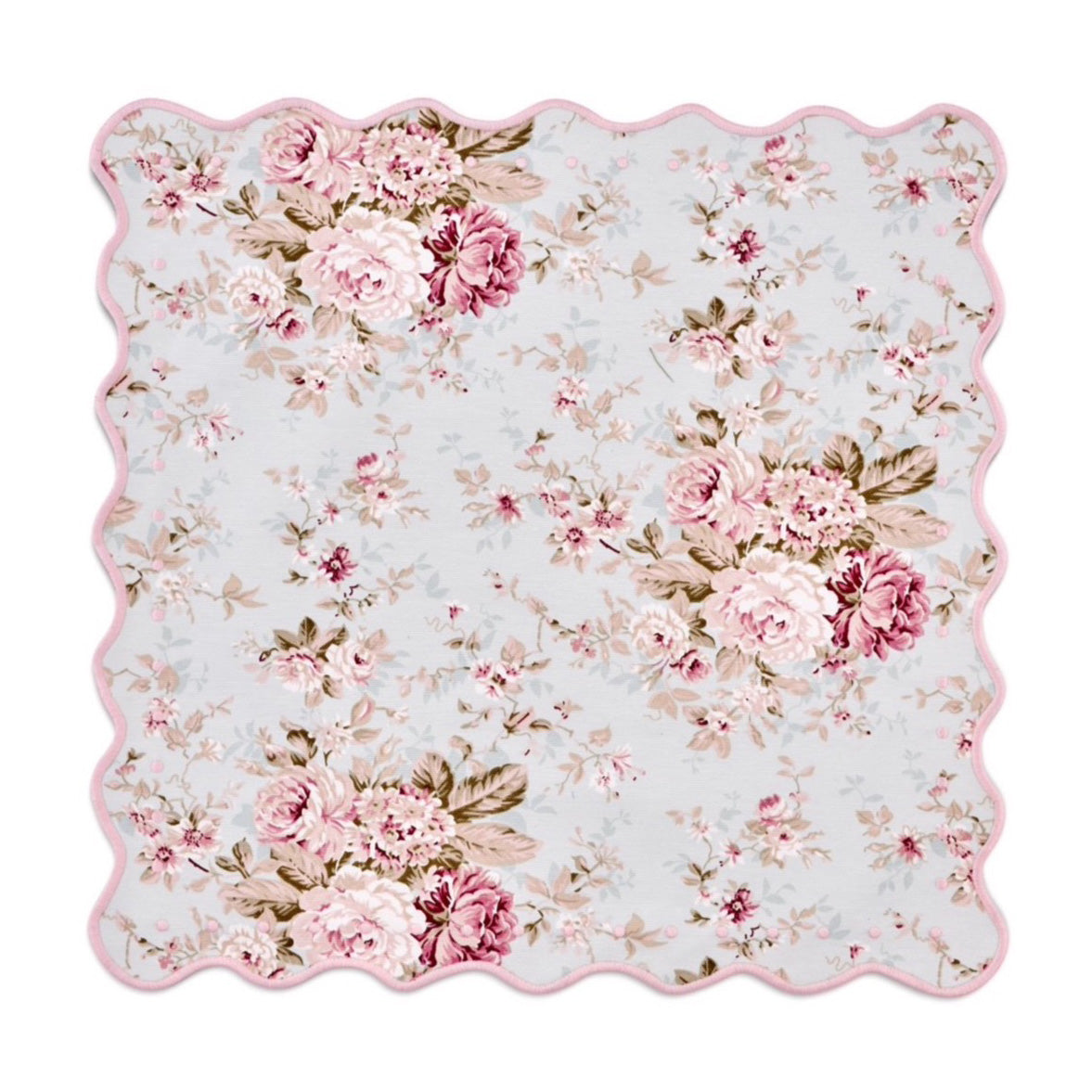 OTM Exclusive: Delphine Placemat and Napkin Set in Sea Foam with Blush Embroidery